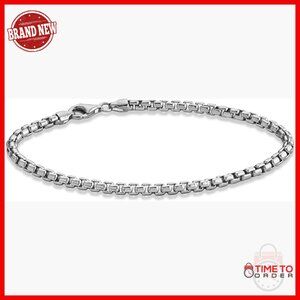 Solid 925 Sterling Silver Italian 3.5mm Square Rolo Link Box Chain Bracelet